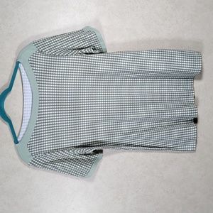 09163 Chico's olive green check boat neck cotton top 2 L NEW